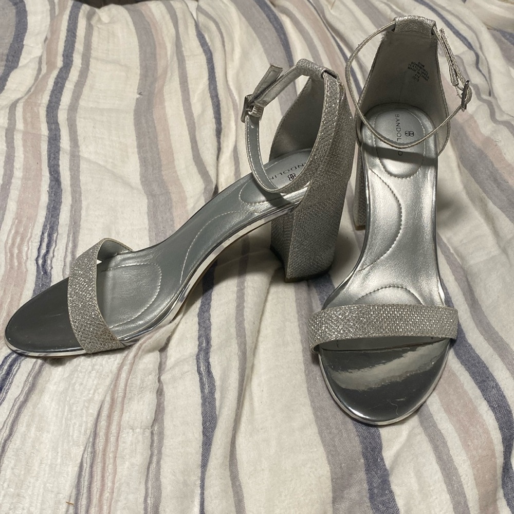 Silver sparkle 3.5 inch chunky heels